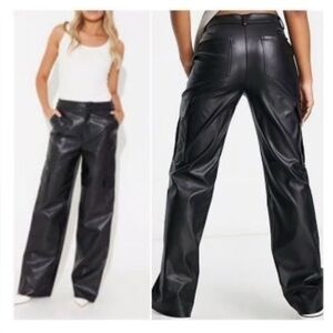 Urban Outfitters TGLA | NWOT Black Faux Leather Cargo Pants Straight Leg